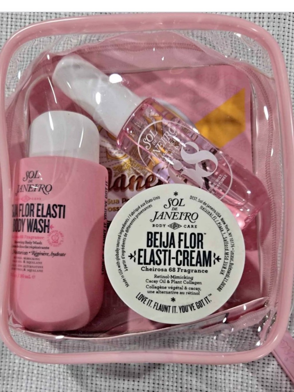 Sol de Janeiro Pink Beija Flor Travel Care Set Clear Pouch lot gift - Picture 2 of 2